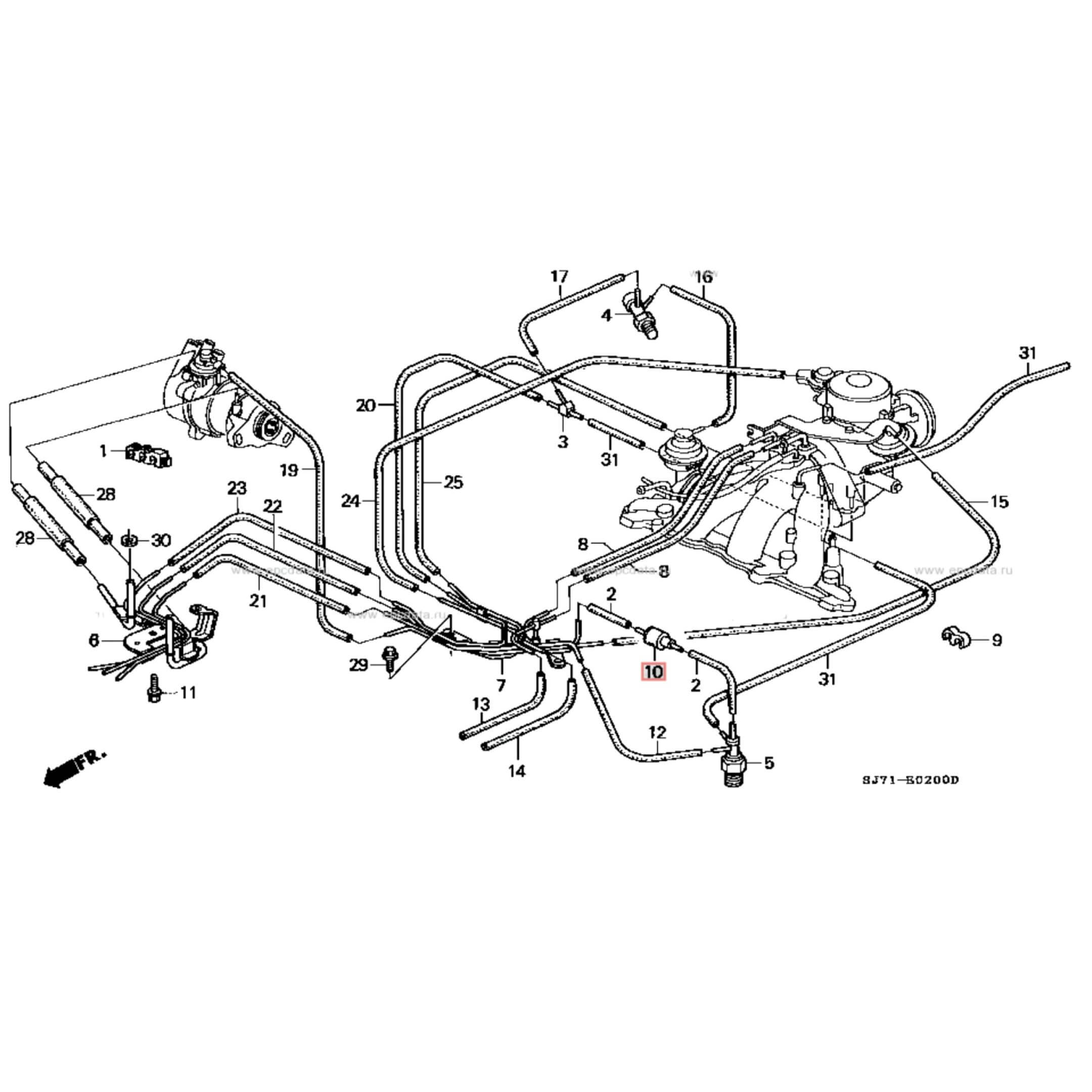Vacuum Check Valve for Honda Acty Truck Models HA3, HA4 (1990-1999) featuring detailed hose connections and component layout.